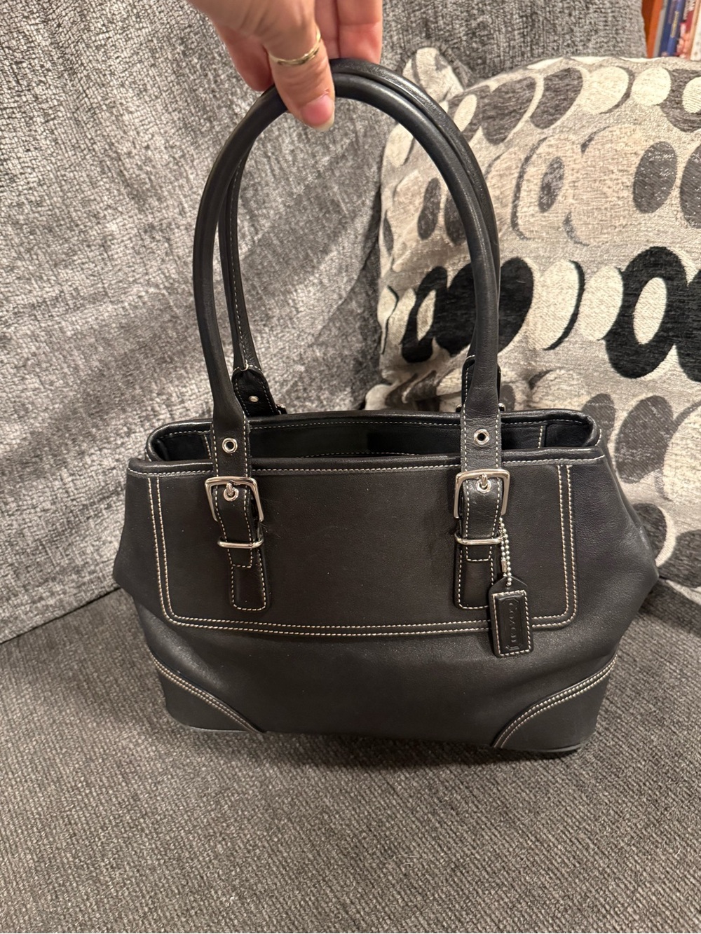 Coach Black Leather Tote Bag with Double Handles